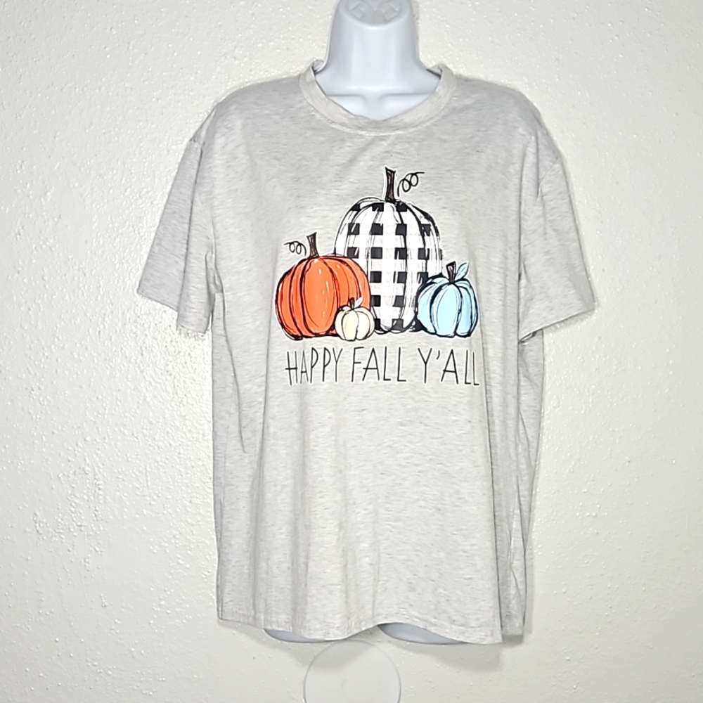 unbranded gray happy fall y'all graphic novelty short sleeve crew neck tee XL